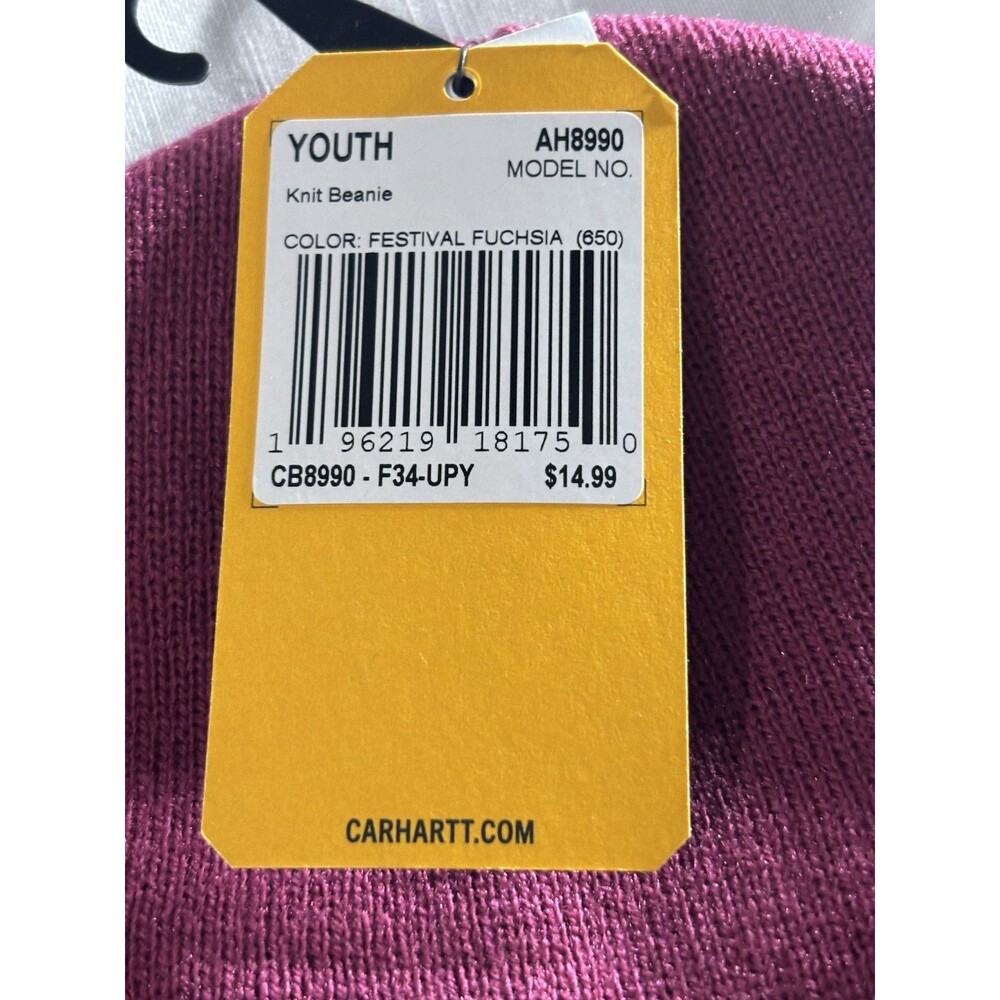 Carhartt Youth Knit Beanie Festival Fuchsia Purple Winter Hat AH8990 NWT - Picture 3 of 4